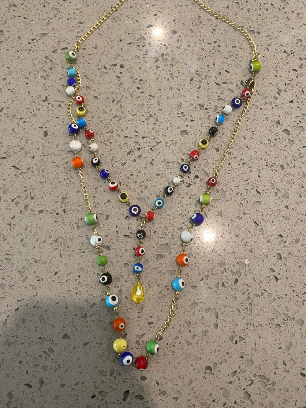 Hand Crafted Multicolor Bead Layered Necklace with Gold Chain